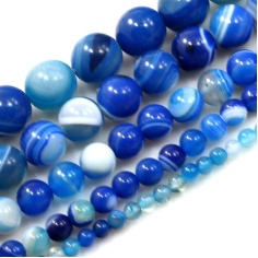 Natural Gemstone Blue Agate Beads Stripe Round Beads 15 inches Strand Wholesaler