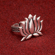 Silver Color Oxidised Lotus Design Traditional Ring  Exporter