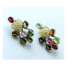 925 Sterling Silver Natural Multi Tourmaline Earrings Exporter