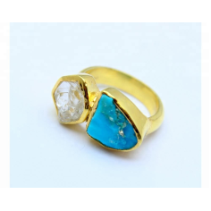 Herkimer Diamond And Arizona Turquoise Ring Exporter