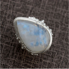 White Rainbow Moonstone Smooth Gemstone Ring Exporter