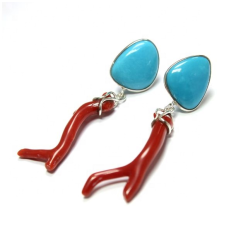 Sleeping Beauty Arizona Turquoise Italian Coral Gemstone Earrings Exporter