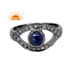 Silver Natural Diamond & Blue Sapphire Gemstone Devil Eye Design Ring Supplier