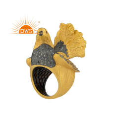 Latest 2022 Gold Plated Bird Design Pave Diamond & Ruby Gemstone Ring Wholesaler