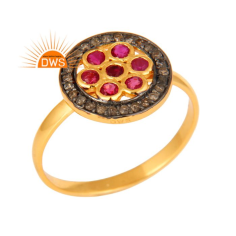 High Quality Sterling Silver Natural Pave Diamond & Ruby Gemstone Ring Exporter