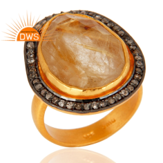 Sterling Silver Gold Plated Pave Diamond & Golden Rutile Gemstone Supplier