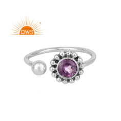 Natural Amethyst Gemstone Ring Oxidized Sterling Silver Stackable Ring Exporter