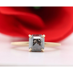 Emerald Cut Salt And Pepper 14K Yellow Gold Matte Finish  Ring Supplier