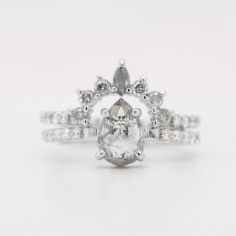White Gold Salt And Pepper Pear Shape Diamond Ring On Round Brilliant Exporter