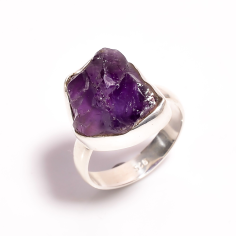Raw Amethyst Stone 925 Silver Ring Exporter