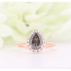 Salt And Pepper Diamond Pear Cut 14K Rose Gold Engagement Ring