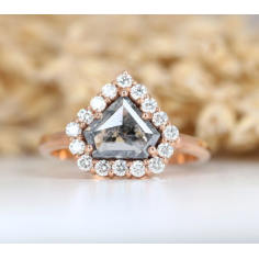 Diamond Shape Salt And Pepper Stone Halo Engagement Ring Exporter