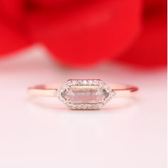 Elongated Hexagon Salt And Pepper Halo Rose Gold Diamond Ring Exporter