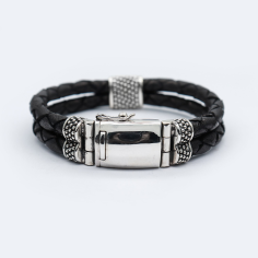 925 Sterling Silver Leather Bracelet For Men Exporter