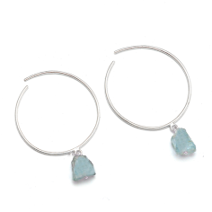 Natural Aquamarine Rough Sterling Silver Hoop Earrings Wholesaler