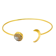 Crescent Moon Labradorite Silver Gold Adjustable Bangle Exporter