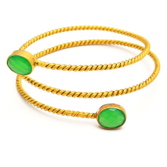 Spiral Bangle Silver Gold Plated Prehnite Chalcedony Gemstone Bangle Exporter