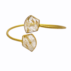 Uneven Golden Rutile Gemstone Silver Gold Plated Adjustable Bangle Exporter