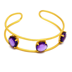 Natural Round Amethyst Gemstone Silver Gold Plated Bangle Exporter