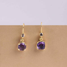 Natural Amethyst & Diamond Gemstone Silver Earring Exporter