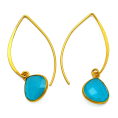 Aqua Chalcedony Gemstone Silver Gold Plated Hook Earrings Exporter