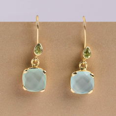 Aqua Chalcedony Peridot Natural Gemstone Silver Earrings Exporter