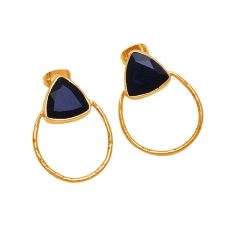 Black Onyx Gemstone 925 Silver Gold Plated Stud Earrings Exporter