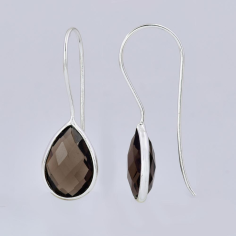 Smoky Quartz Gemstone 925 Silver Fix Ear Wire Earrings Exporter