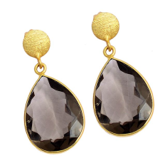 Smoky quartz gemstone 925 Silver gold plated earring Exporter