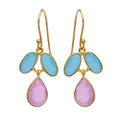 Bezel Set Chalcedony Gemstone 925 Silver gold plated earring Exporter