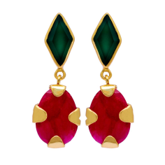 Ruby Gemstone 925 Silver gold plated studs earrings Exporter