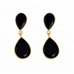 Black Onyx  925 Silver gold plated earrings Exporter