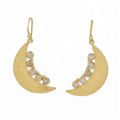 Rainbow Moonstone 925 Silver gold plated Half Moon Earrings Exporter