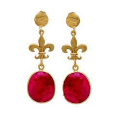 Bezel Set Ruby Gemstone Silver Gold Plated Studs Dangle Earrings Exporter