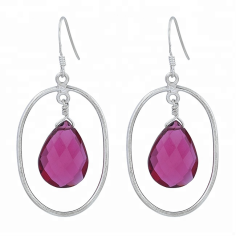 Pink Quartz Gemstone Silver Hook Earrings Exporter