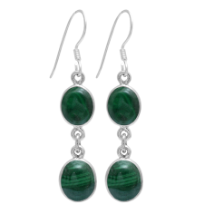 Green Malachite Silver Dangle Gemstone Earrings Exporter