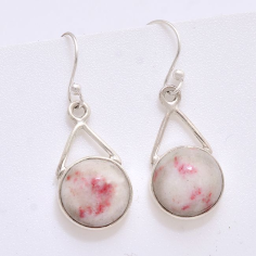 Natural White Cinnabar Gemstone  Silver Ear Wire Dangle Earrings Exporter