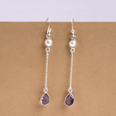 Purple Amethyst Gemstone Sterling Silver Dangle Earrings Exporter