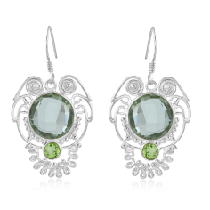 Peridot Green Amethyst Gemstone Silver Dangle Earrings Exporter