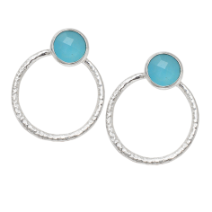 Aqua Chalcedony Gemstone Silver Stud Earrings Exporter