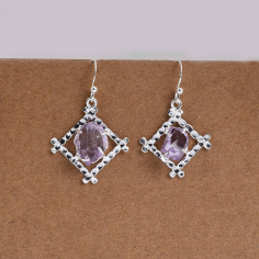 Rough Amethyst Gemstone Silver Dangle Earrings Exporter