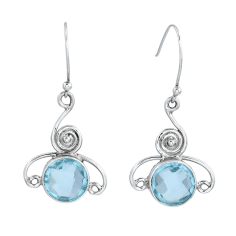 Blue Topaz Gemstone Silver Handmade Vintage Style Earrings Exporter