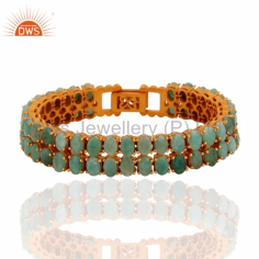 925 Silver Gold Plated Natural Emerald Gemstone Tennis Bracelet Exporter