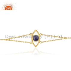 925 Silver Gold Plated Lapis Gemstone Chain Bracelet Exporter