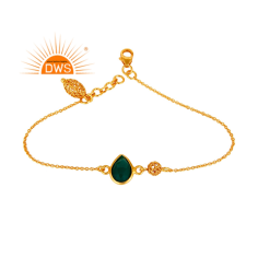 925 Silver Gold Plated Natural Green Onyx Gemstone Bracelet Exporter