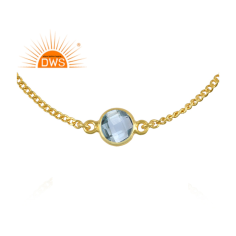 925 Silver Gold Plated Natural Topaz Gemstone Chain Bracelet Exporter