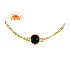 925 Silver Gold Plated Natural Black Onyx Gemstone Charm Bracelet Exporter