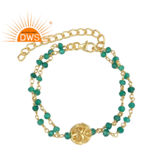 925 Silver Gold Plated Multi Green Onyx Beaded Bracelet Exporter