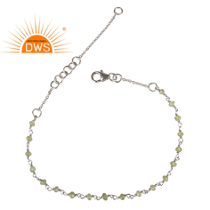 925 Silver Natural Peridot Gemstone Beads Chain Bracelet Exporter