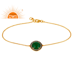 925 Silver Gold Plated Zirconia Green Aventurine Gemstone Bracelet Exporter